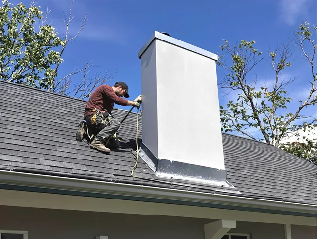 Tallmadge Chimney Sweep team member finishing chimney construction in Tallmadge, OH