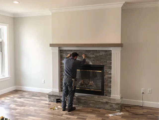 Tallmadge Chimney Sweep finishing a custom fireplace install in Tallmadge, OH